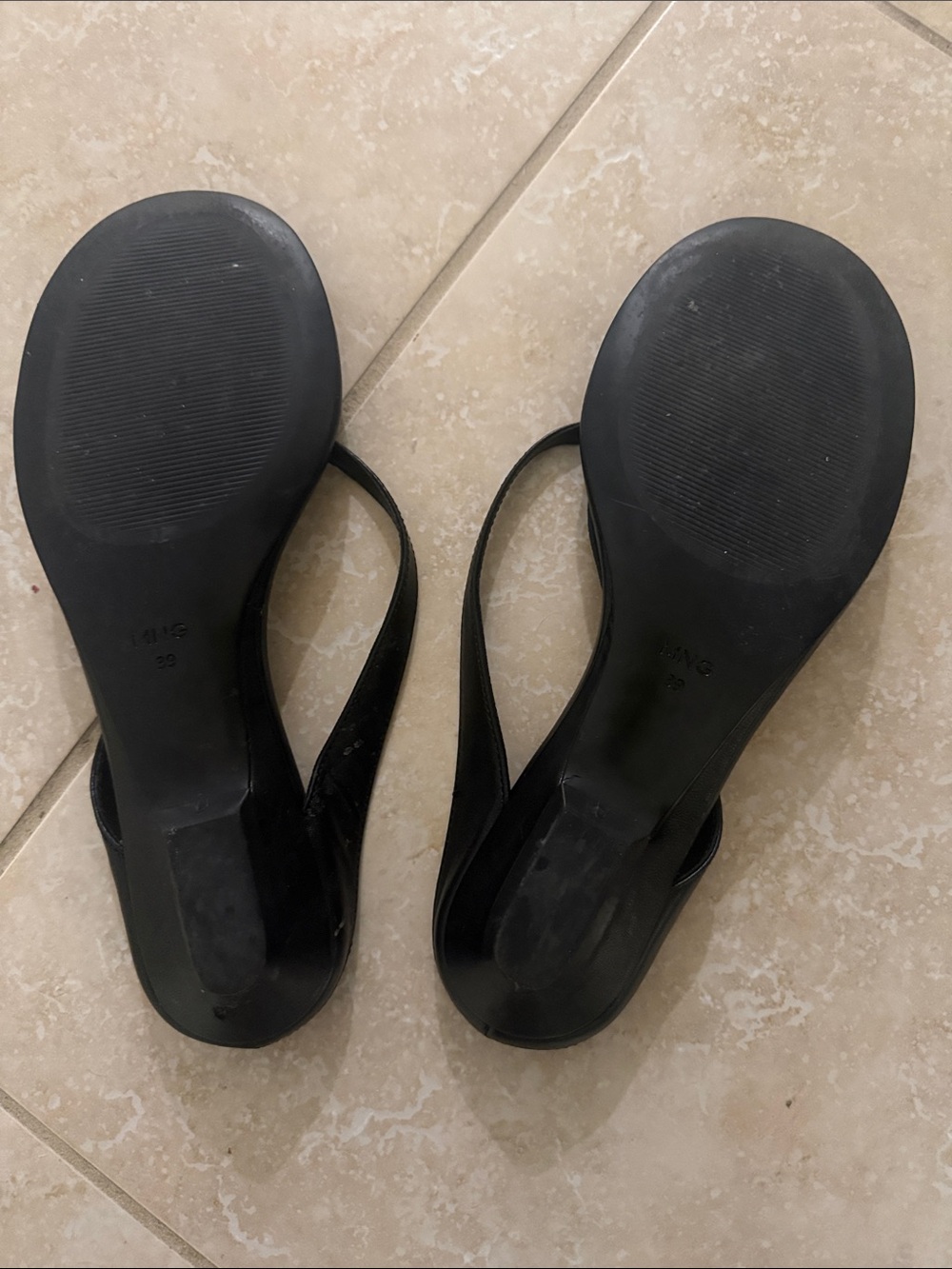 Mango Black Minimal Leather Thong Wedge Sandals - Picture 4 of 5